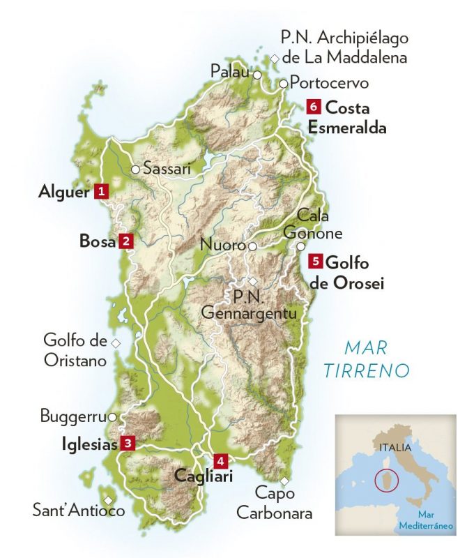 Mapa de Cerdeña